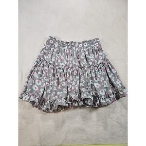 Adrienne grey‎ tiered mini skirt with a multi-colored leopard print pattern,